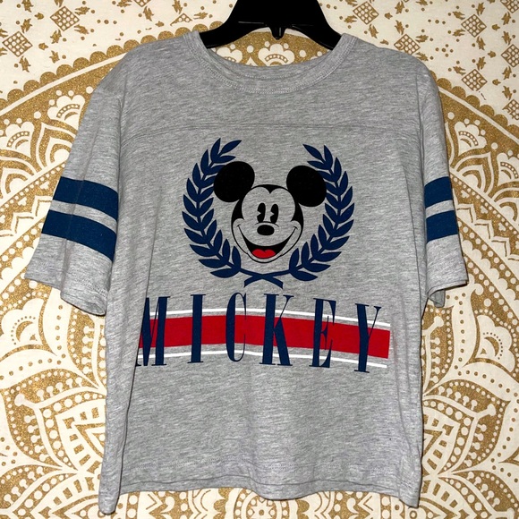 Disney Tops - “DISNEY” MICKEY MOUSE GRAY CROPPED SHORT SLEEVED TOP, ONLY WORN TWICE, LADIES XS